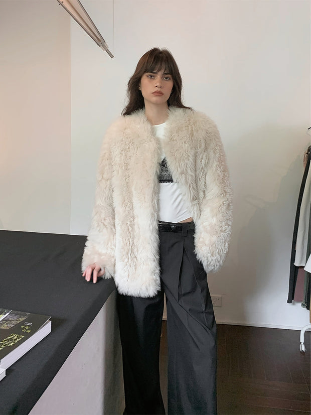 Fireladyfur Women's Casual Tuscan Sheepskin Jacket with Stand-up Collar“Sea of Love Accompaniment”