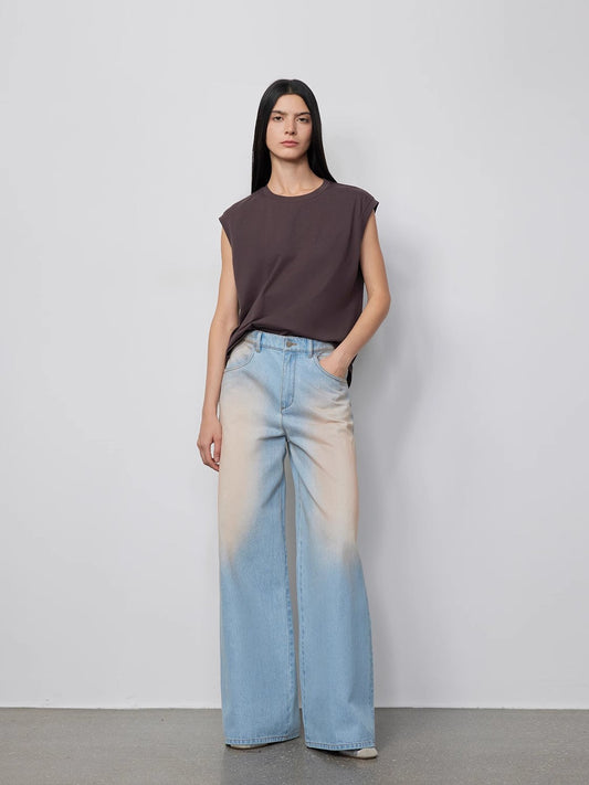 "Wantful Fantasy" Heavy Industry Washed Spray Colored Wide Leg Jeans Women's Low Waist Straight Leg Bootleg Pants-0