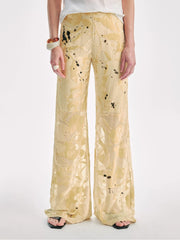 Retro Ink-Splashed Silk Flared Casual Pants "Gilded Age"