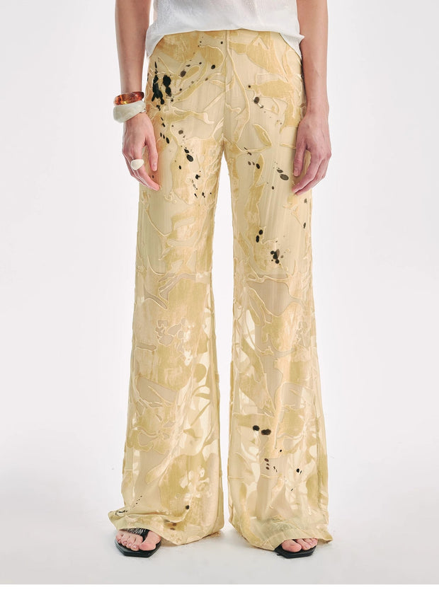 Retro Ink-Splashed Silk Flared Casual Pants "Gilded Age"