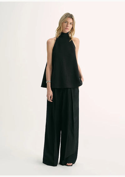 Luxury mulberry silk wrinkle-resistant small high collar A-line sleeveless top vest for women-0