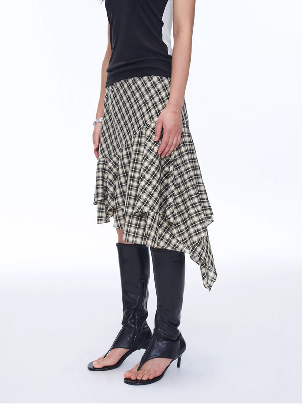 Tencel acetate plaid irregular A-line skirt"Full-level ballet"