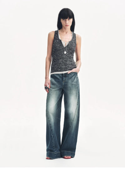 Cotton and Linen Blended Henley Collar Beaded Vest Summer"Summer Night Starry Sky"