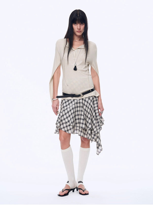 Tencel acetate plaid irregular A-line skirt"Full-level ballet"