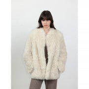 Fireladyfur Women's Casual Tuscan Sheepskin Jacket with Stand-up Collar“Sea of Love Accompaniment”