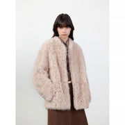 Fireladyfur Women's Casual Tuscan Sheepskin Jacket with Stand-up Collar“Sea of Love Accompaniment”