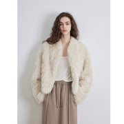 Fireladyfur Women's Casual Tuscan Sheepskin Jacket with Stand-up Collar“Sea of Love Accompaniment”