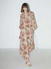 Autumn Floral Chiffon Maxi Dress – Elegant Women’s Floral Maxi - Starlit Wardrobe Dresses