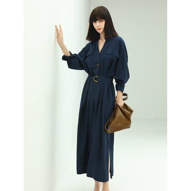 Classic Belted Navy Shirt Dress - Starlit Wardrobe Dresses