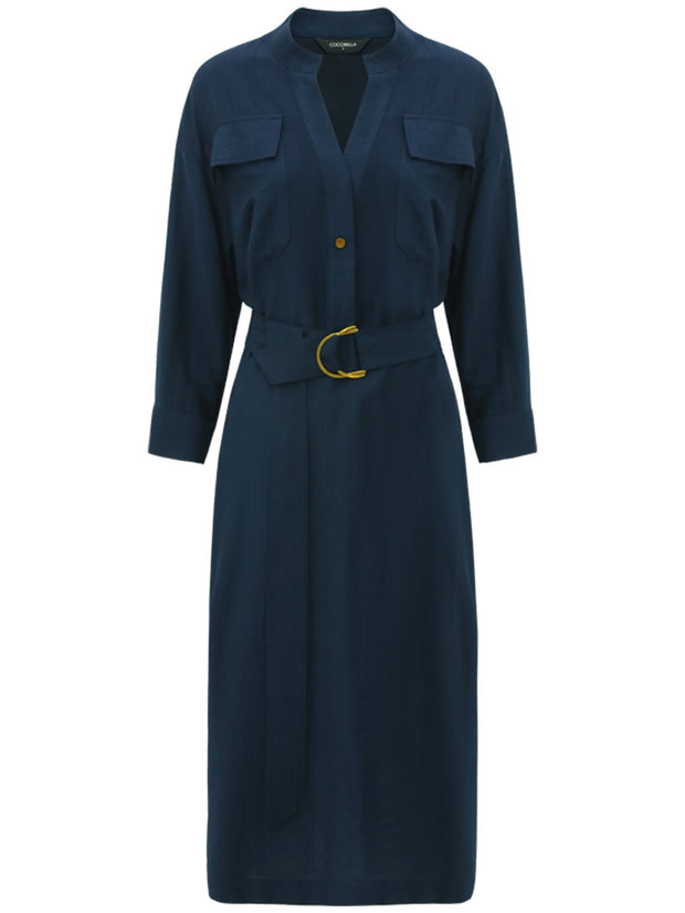 Classic Belted Navy Shirt Dress - Starlit Wardrobe Dresses