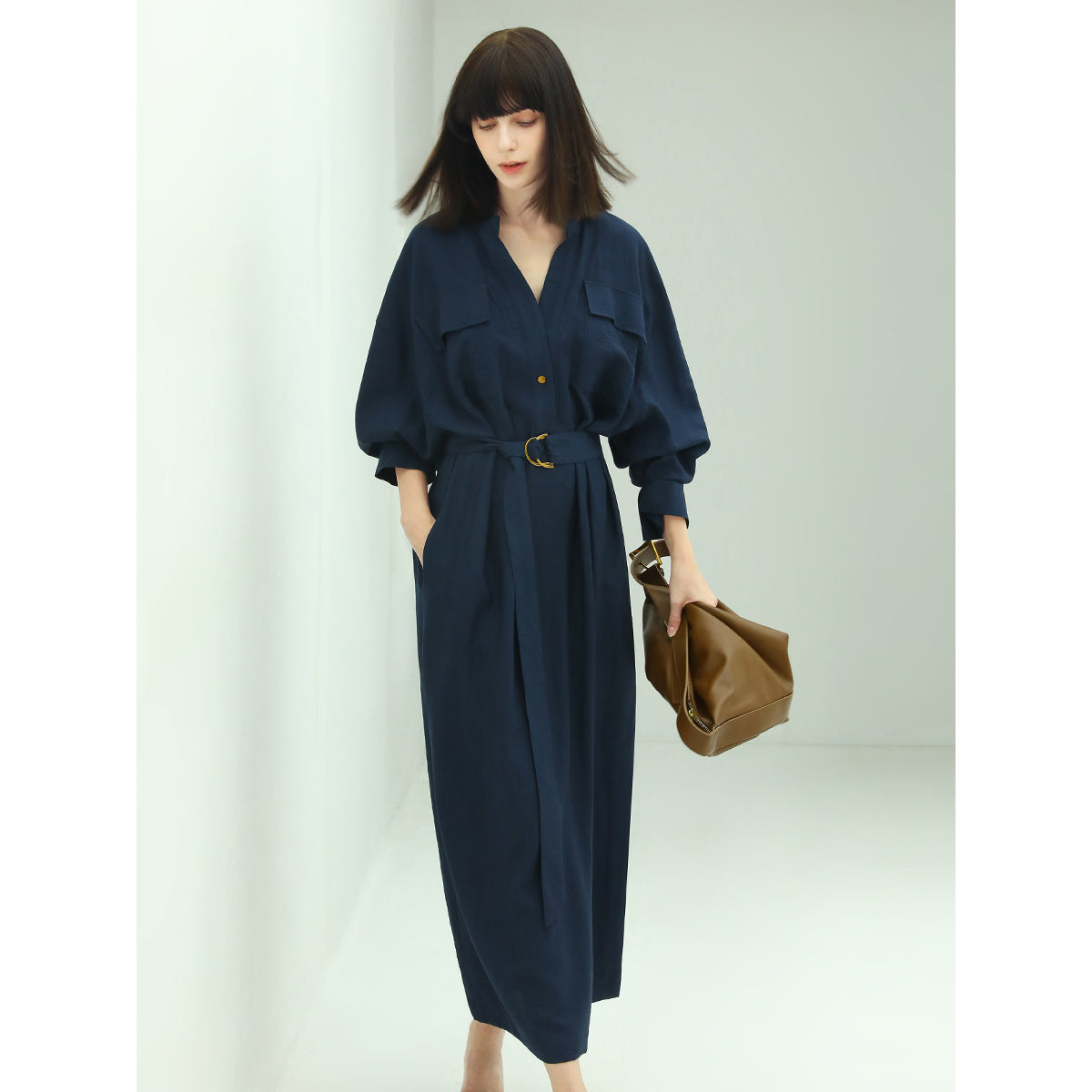 Classic Belted Navy Shirt Dress-1