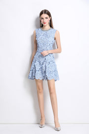 Cornflower Blue Floral Cutout Mini Dress – Elegant Women’s Lace Mini - Starlit Wardrobe Dresses