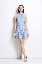 Cornflower Blue Floral Cutout Mini Dress – Elegant Women’s Lace Mini - Starlit Wardrobe Dresses