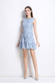 Cornflower Blue Floral Cutout Mini Dress – Elegant Women’s Lace Mini - Starlit Wardrobe Dresses