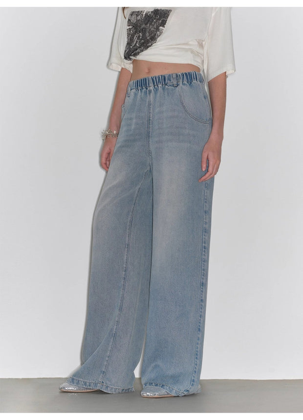 "Dream Street" Cool Lyocell Denim Drape Relaxed Elastic Waist Straight Leg Wide Leg Pants Summer - Starlit Wardrobe pants