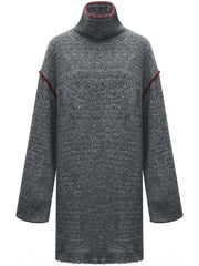 Elegant High - Neck Grey Knitted Dress – Women’s Winter Knit Dress - Starlit Wardrobe Dresses