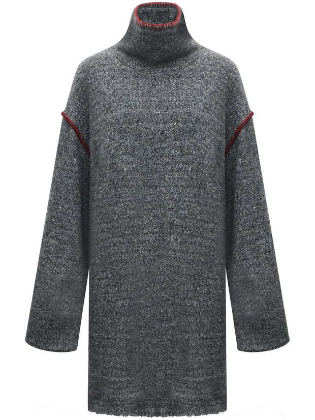 Elegant High - Neck Grey Knitted Dress – Women’s Winter Knit Dress - Starlit Wardrobe Dresses