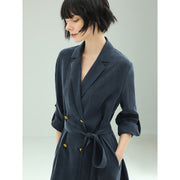 Elite Double Breasted Silk Drape Navy Blazer Dress - Starlit Wardrobe Dresses