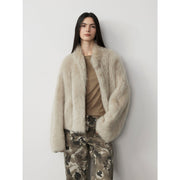 Fireladyfur Women's Casual Drop Shoulder Stand Collar Sheepskin Coat"Practical Wearism" - Starlit Wardrobe Sheepskin