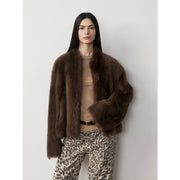 Fireladyfur Women's Casual Drop Shoulder Stand Collar Sheepskin Coat"Practical Wearism" - Starlit Wardrobe Sheepskin