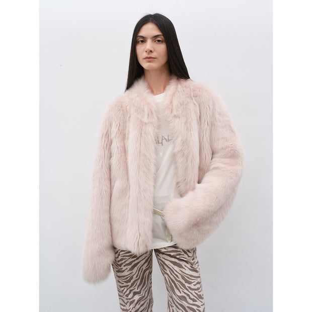 Fireladyfur Women's Casual Drop Shoulder Stand Collar Sheepskin Coat"Practical Wearism" - Starlit Wardrobe Sheepskin