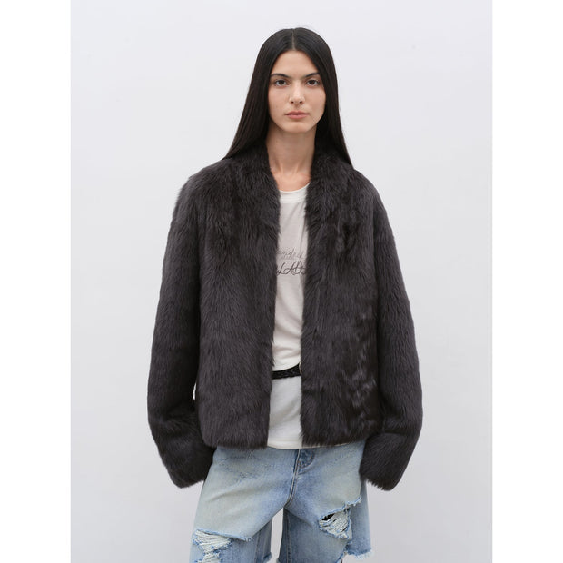 Fireladyfur Women's Casual Drop Shoulder Stand Collar Sheepskin Coat"Practical Wearism" - Starlit Wardrobe Sheepskin