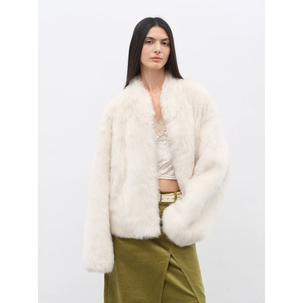 Fireladyfur Women's Casual Drop Shoulder Stand Collar Sheepskin Coat"Practical Wearism" - Starlit Wardrobe Sheepskin