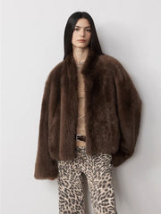 Fireladyfur Women's Casual Drop Shoulder Stand Collar Sheepskin Coat"Practical Wearism" - Starlit Wardrobe Sheepskin