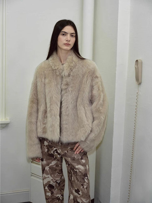 Fireladyfur Women's Casual Drop Shoulder Stand Collar Sheepskin Coat"Practical Wearism" - Starlit Wardrobe Sheepskin