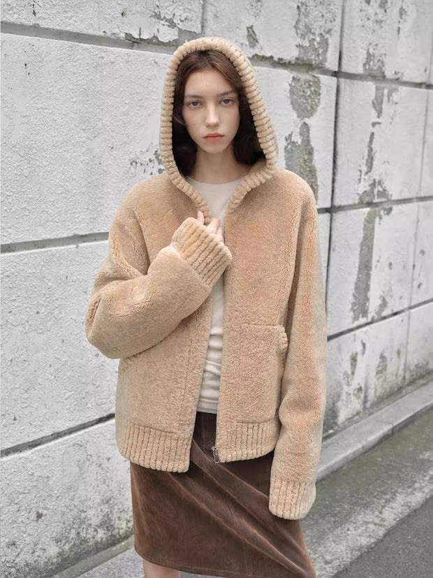 Fireladyfur Women's Hooded Merino Sheepskin Jacket“Bad boy” - Starlit Wardrobe Sheepskin