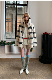 Fireladyfur Women's Lamb Wool Striped Jacket“Snowy New Year” - Starlit Wardrobe fur coat