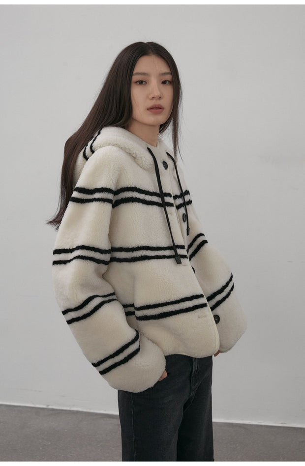 Fireladyfur Women's Lamb Wool Striped Jacket“Snowy New Year” - Starlit Wardrobe fur coat