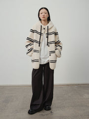 Fireladyfur Women's Lamb Wool Striped Jacket“Snowy New Year” - Starlit Wardrobe fur coat