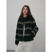 Fireladyfur Women's Lamb Wool Striped Jacket“Snowy New Year” - Starlit Wardrobe fur coat