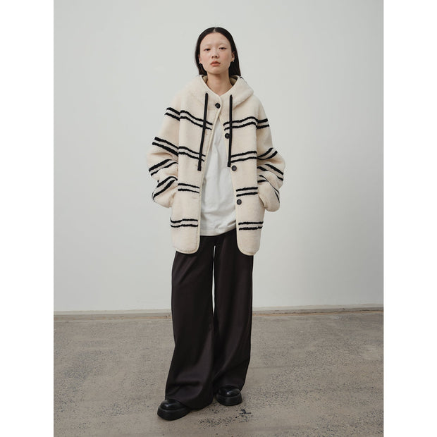 Fireladyfur Women's Lamb Wool Striped Jacket“Snowy New Year” - Starlit Wardrobe fur coat