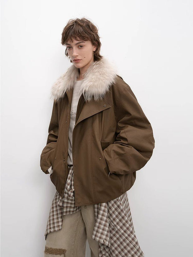 Fireladyfur Women's Warm Short Down Jacket with Raccoon Fur“Cutting - edge Style” - Starlit Wardrobe Parka