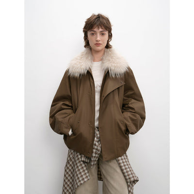 Fireladyfur Women's Warm Short Down Jacket with Raccoon Fur“Cutting - edge Style” - Starlit Wardrobe Parka