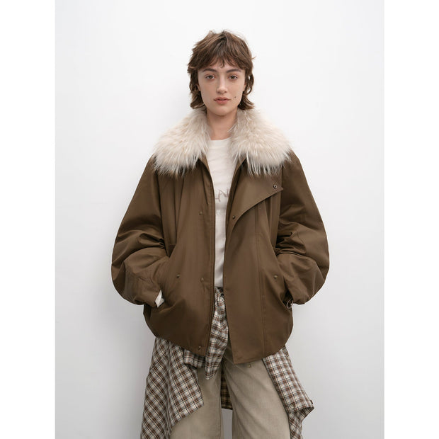 Fireladyfur Women's Warm Short Down Jacket with Raccoon Fur“Cutting - edge Style” - Starlit Wardrobe Parka