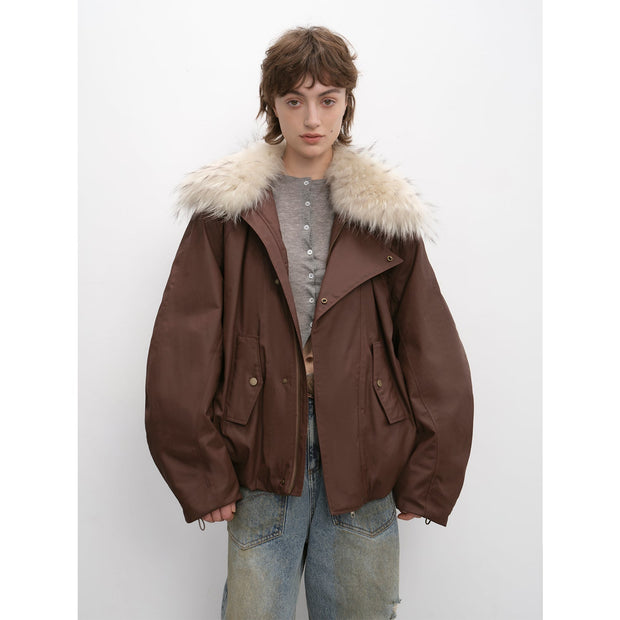 Fireladyfur Women's Warm Short Down Jacket with Raccoon Fur“Cutting - edge Style” - Starlit Wardrobe Parka