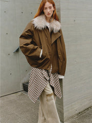 Fireladyfur Women's Warm Short Down Jacket with Raccoon Fur“Cutting - edge Style” - Starlit Wardrobe Parka