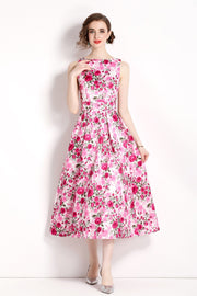 Floral Pink Sleeveless Midi Dress – Elegant Women’s Floral Midi - Starlit Wardrobe Dresses