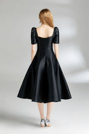 French Square Neck Flared Evening Dress - Starlit Wardrobe Dresses
