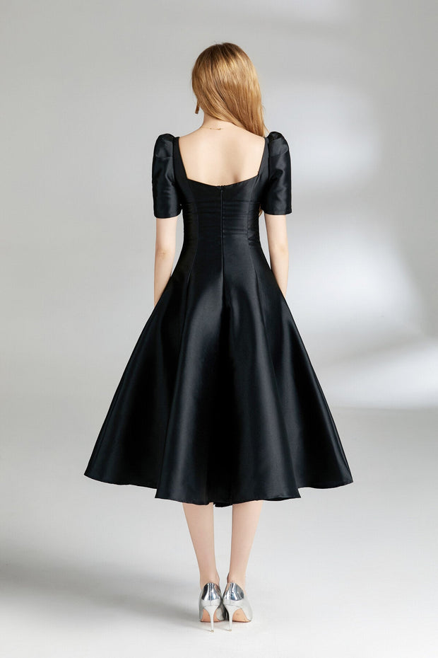 French Square Neck Flared Evening Dress - Starlit Wardrobe Dresses