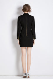 Gold Double Breasted Little Black Blazer Dress – Women’s Power Blazer - Starlit Wardrobe Dresses