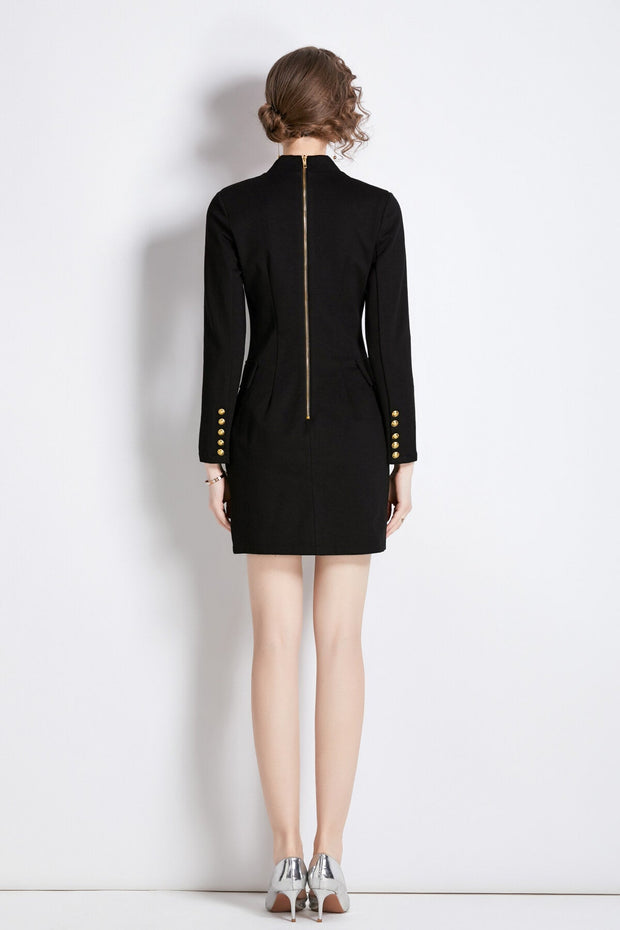 Gold Double Breasted Little Black Blazer Dress – Women’s Power Blazer - Starlit Wardrobe Dresses
