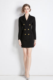 Gold Double Breasted Little Black Blazer Dress – Women’s Power Blazer - Starlit Wardrobe Dresses