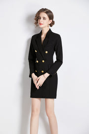 Gold Double Breasted Little Black Blazer Dress – Women’s Power Blazer - Starlit Wardrobe Dresses