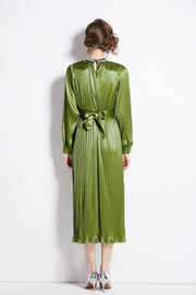 Lantern Sleeve Waist Tie Heavily Beaded Pleated Dress - Starlit Wardrobe Dresses