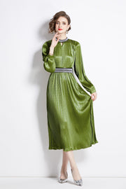 Lantern Sleeve Waist Tie Heavily Beaded Pleated Dress - Starlit Wardrobe Dresses