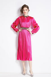 Lantern Sleeve Waist Tie Heavily Beaded Pleated Dress - Starlit Wardrobe Dresses